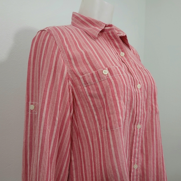 Ralph Lauren Preppy Striped Button Down Shirt Petite Large - Picture 2 of 5